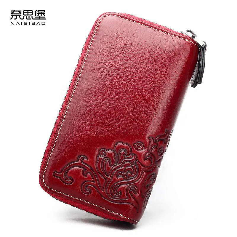 

NAISIBAO Leather key bag head layer leather button bag multi-functional large-capacity wallet ladies fashion package