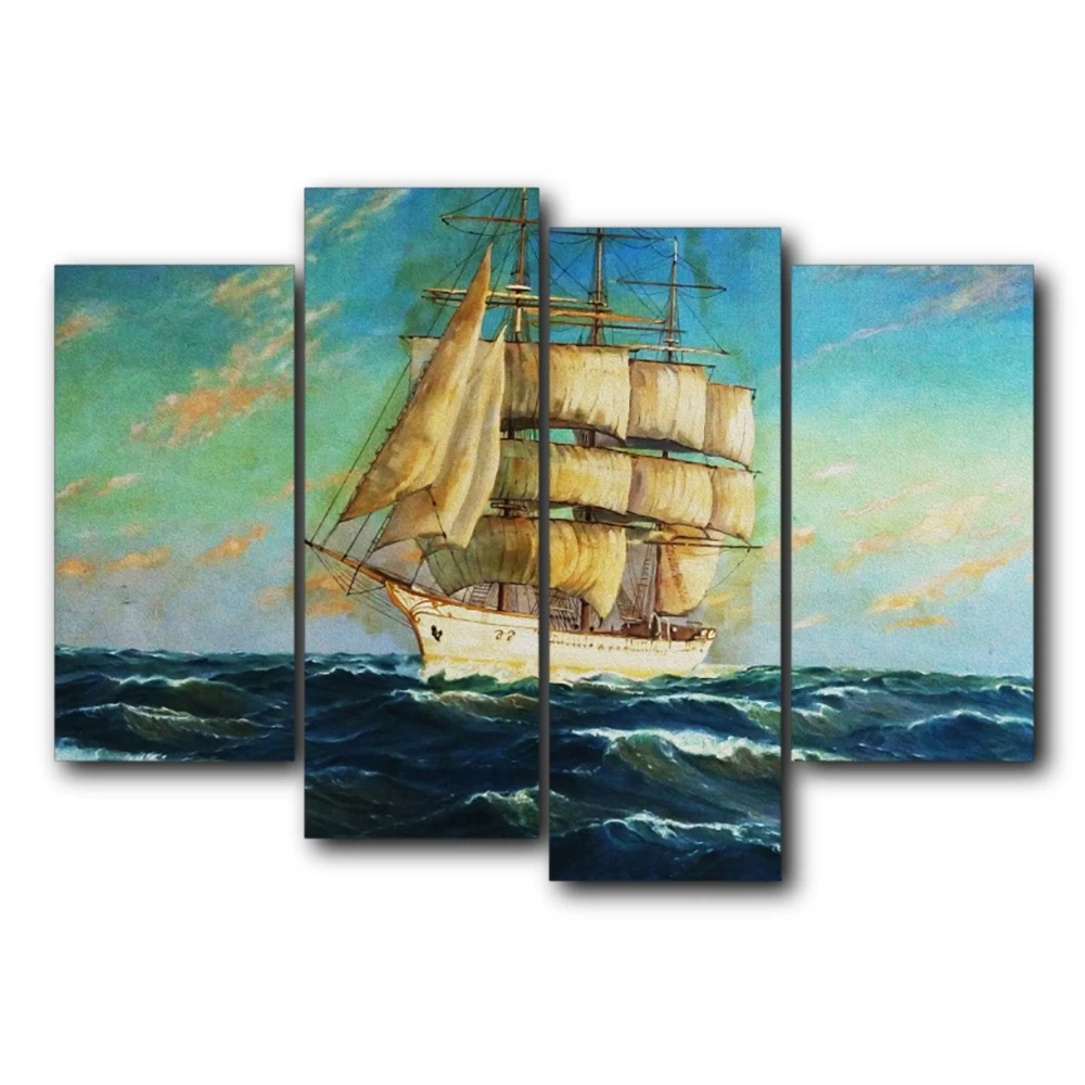 

4PCS Classic Sailboat Graffiti Wall Artwork Vintage Posters Prints Abstract Decorative Canvas Painting Home Living Room Decor