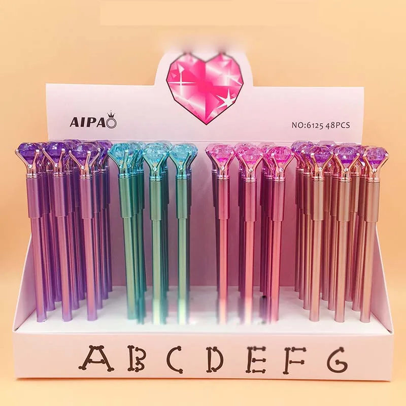 

48 pcs/lot Diamond Gel Pen Cute 0.5mm Black Ink signature pen School writing Supplies Stationery gift