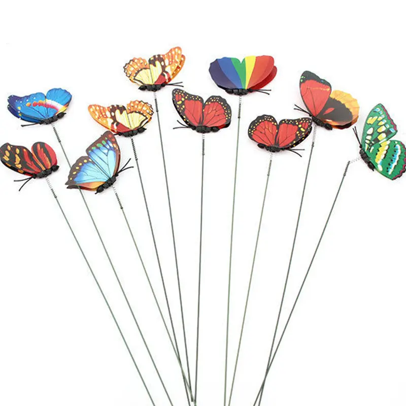 

10Pcs/set 3D Mode Double Layer Butterfly On Sticks Flower Pot Plant Ornament#83233