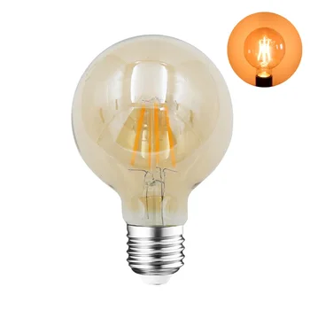 

G80 Amber Color LED Filament Bulb Energy Saving Retro Vintage Light Bulbs E27 Base 6W 520Lm 2200K Warm White
