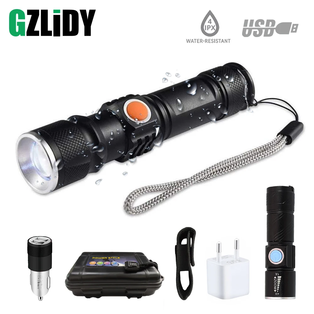 

USB charging built-in 18650 lithium battery Q5 T6-2000LM LED glare flashlight portable light zoom for outdoor lighting camping