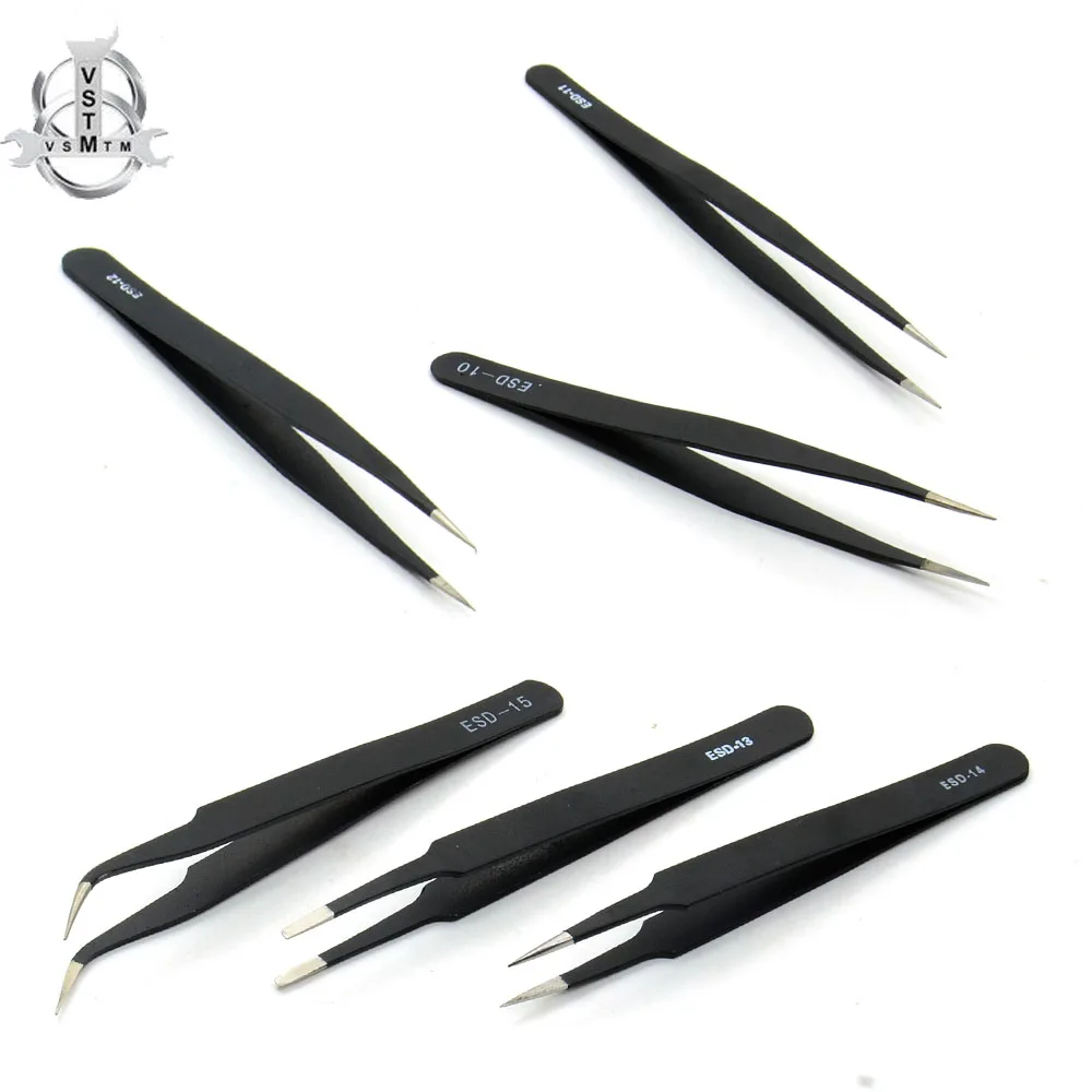 

VSTM 6pcs/lot Anti-Static Stainless Steel Tweezers Maintenance Tools Kits Set For Phone