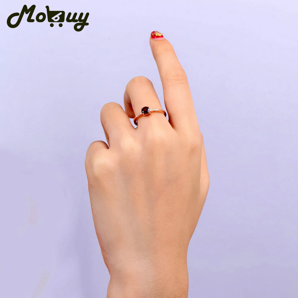 MoBuy 100% 925 Sterling Silver 0.5 Carat Gemstone Ring For Women Resizable Rose Gold Plated Natural Garnet Fine Jewelry MBRI012