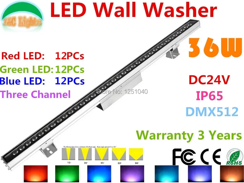 

36W DMX512 RGB LED Wall Washer DC24V Outdoor Spotlights Change color LED Floodlight IP65 Waterproof Buildings Projector Light