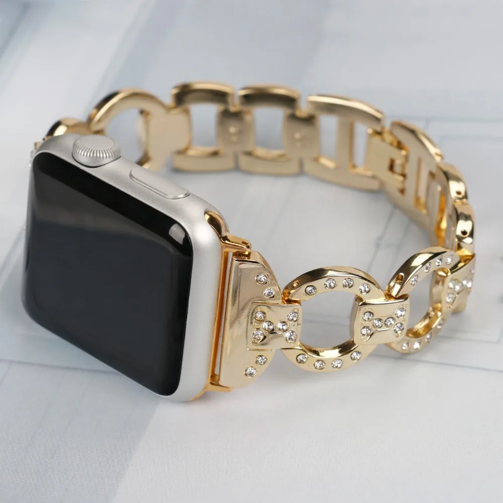 Bling из натуральной кожи часы ремешок для Apple Watch iWatch 4/3/2/1 бриллиант Стразы Нержавеющая сталь металлический браслет ремешок для наручных часов Iwatch, ремешок 82003