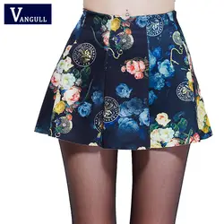 Vangull весна-лето 2016 Для женщин цифровой печати Юбки для женщин эластичные расклешенные плиссированные мини-юбка девушки короткие