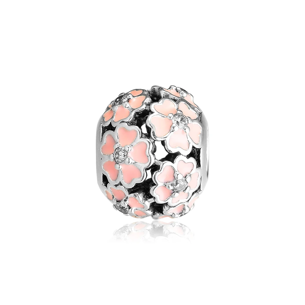 

Fit for Pandora Beads Bracelets Primrose Flower Charms With Pink Enamel and Clear CZ 100% 925 Sterling Silver Jewelry Free Ship