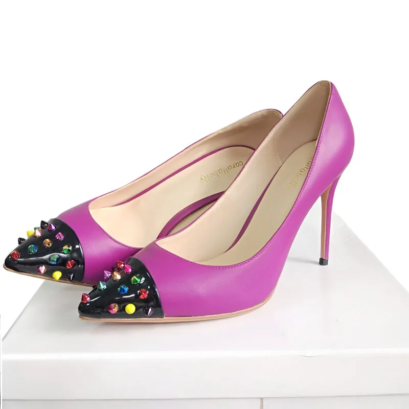 Г., пикантная женская обувь Туфли-лодочки на высоком каблуке женские дизайнерские остроносые туфли для вечеринки пикантные туфли на высоком каблуке с заклепками свадебные туфли