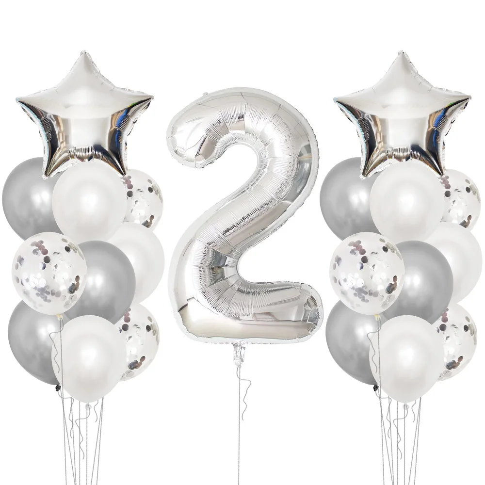 2 года с днем рождения воздушные шары баннер наборы 2th День Рождения украшения мальчик девочка 2 года поставки я два - Цвет: silver 2