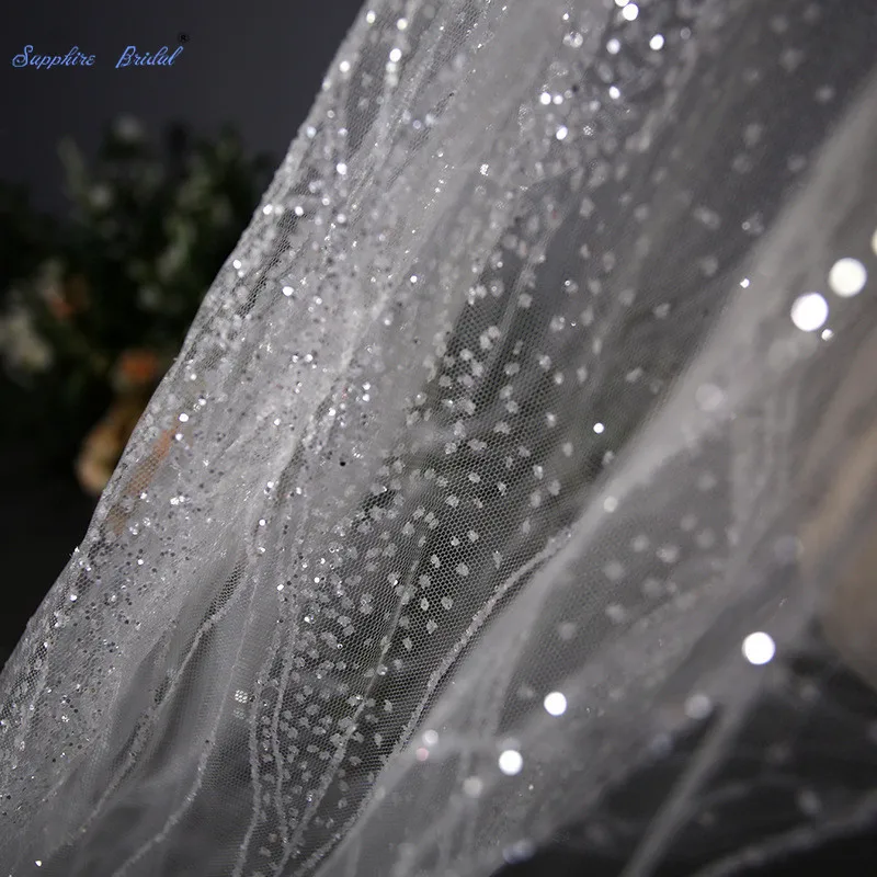 Сапфировое свадебное платье с блестками и вырезанным краем, 3,5 м, свадебная вуаль, 1 слой, изысканная длинная свадебная вуаль с расческой