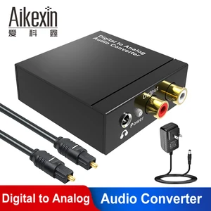 Digital to Analog DAC Audio Converter Coax Optical to RCA R/L 3.5mm Adapter with AUX 3.5mm Jack Out with Toslink Cable