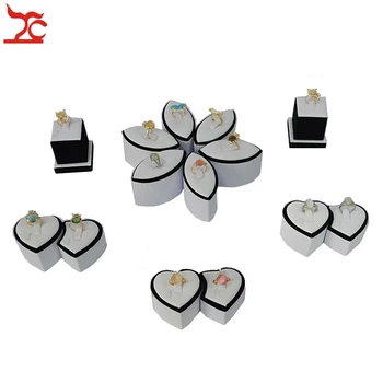 

Promotion Jewelry Display Kit White and Black Double Ring Holder Wedding Ring Display Show Case Flower Ring Exhibitor Stand
