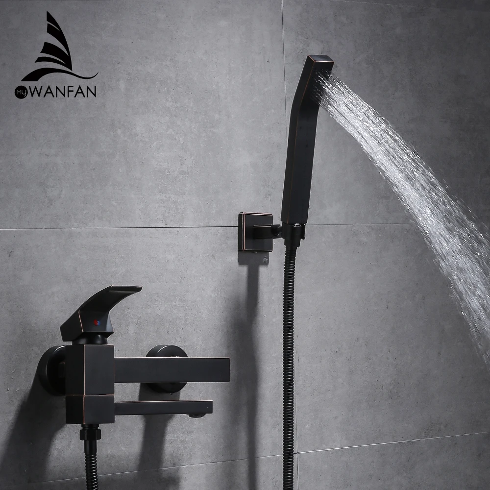 

Shower Faucet Black Brass Wall Mount Bathtub Faucet Shower Square style Handheld Single Handle Luxury Bathroom Mixer Tap 877841R