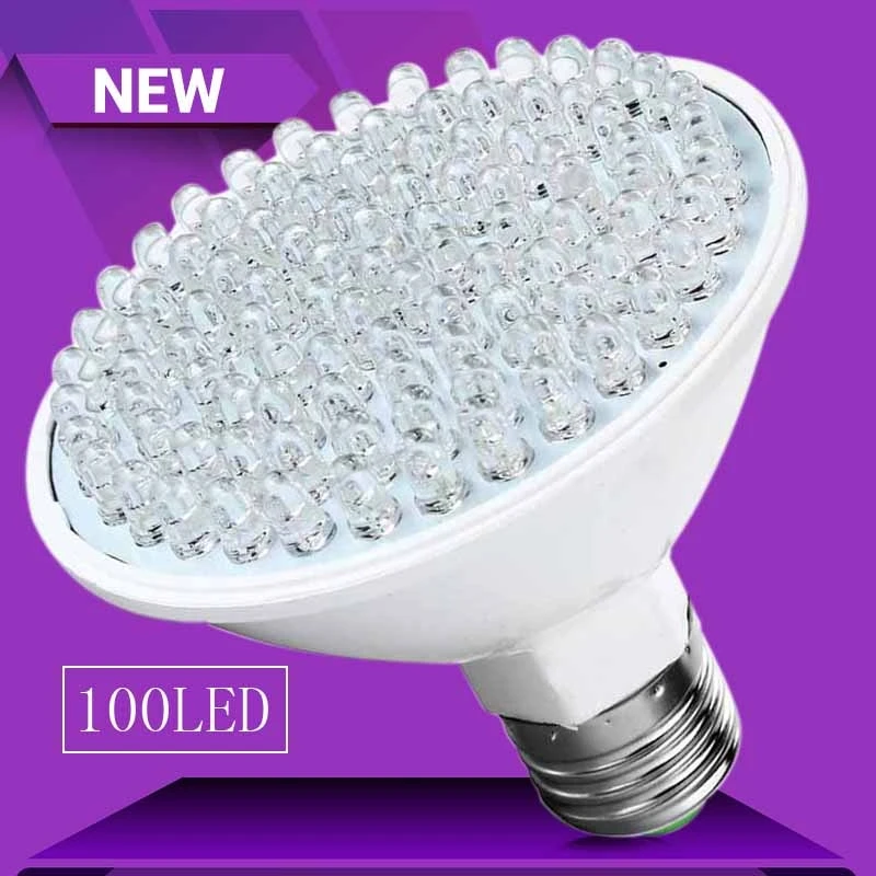 Ультраяркий E27 100LED 220V УФ-фиолетовый светильник, пластиковая лампа с низким энергопотреблением