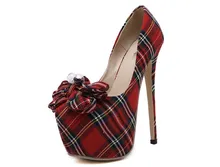 2016 neue Schuhe mit hohen absätzen Frau Pumpt Plattform Mode Frauen Schuhe Rot Schottischen Gitter High Heels Plus Größe 35-40
