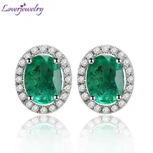 Для женщин Овальный 6x8 мм сплошной 14K в 585 Белое золото натуральный изумруд серьги изумрудно-Модные женские серьги украшения E0053