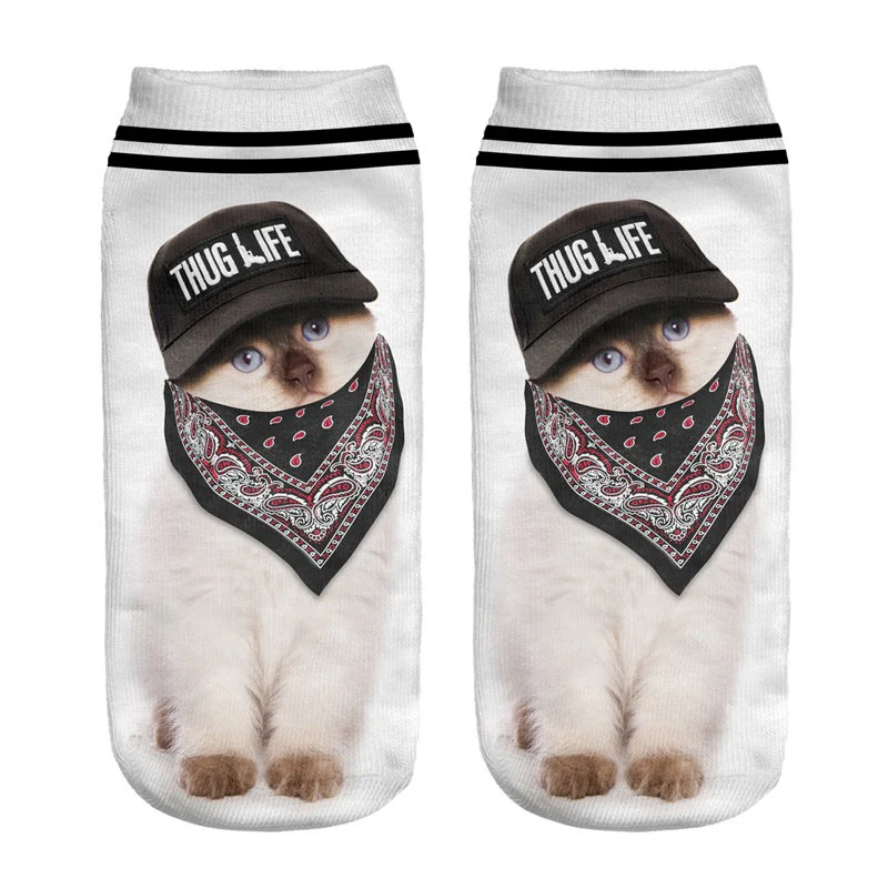 Cute Cat Short Socks 3D Printing Animal Harajuku Ankle Female Stocking Women Lingerie Men Streetwear Solid Black Pokemon Warmer (17)