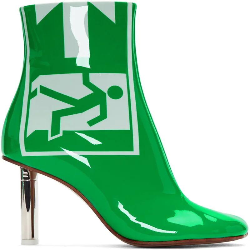 Г. Новые осенне-зимние ботинки в европейском и американском стиле кожаная зеленая лакированная кожа, безопасная обувь на высоком каблуке