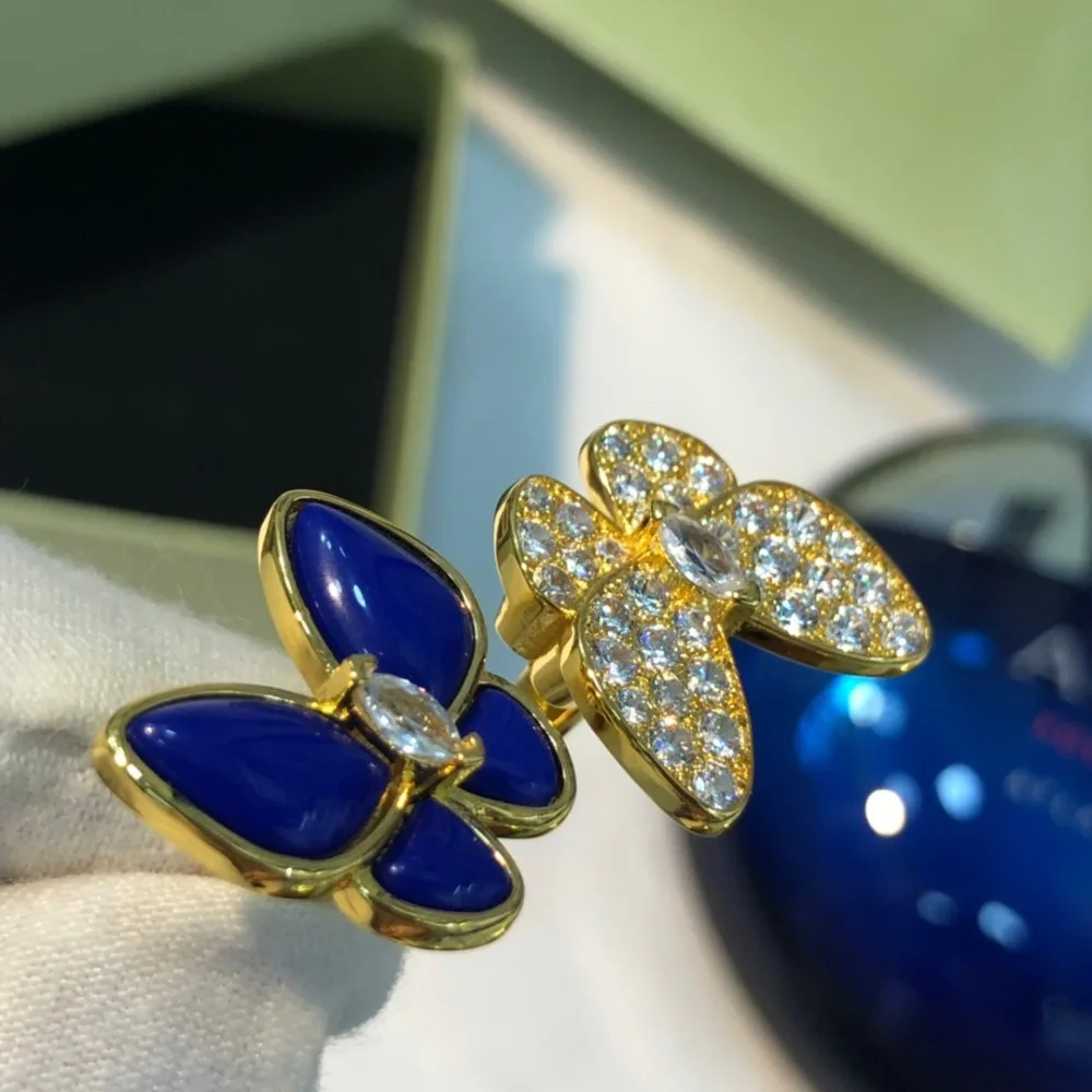 

Hot brand blue stone butterfly earrings and ring jewelry set famous brand women jewelry S925 sterling-silver jewelry
