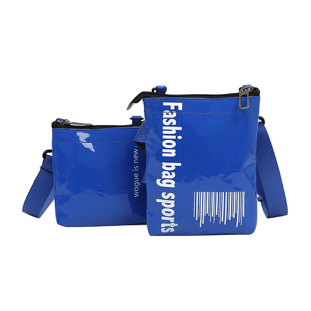 Blue Aelicy/женская модная сумка в спортивном стиле для дочки, посылка из лакированной кожи, маленькая квадратная сумка с буквенным принтом, 2 шт., сумки-мессенджеры для девочек, Новинка - Цвет: Blue