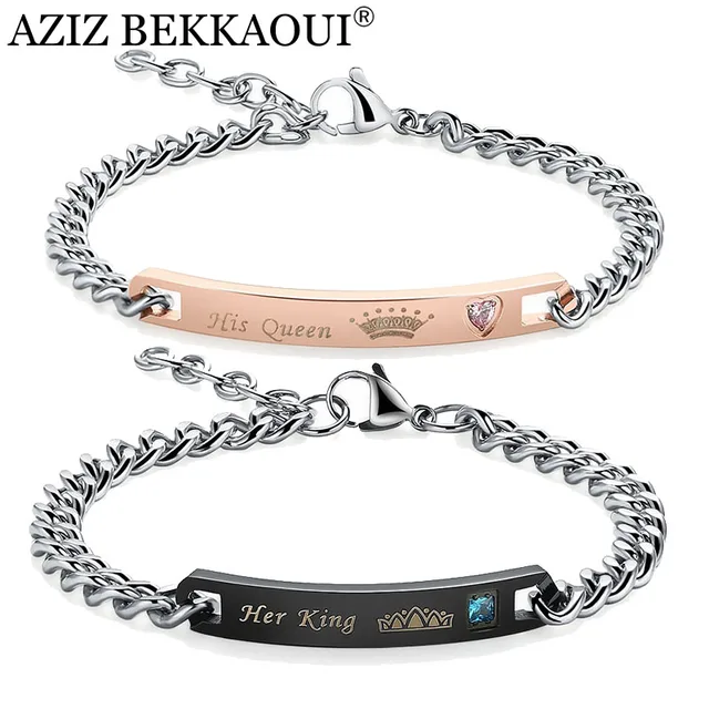 AZIZ BEKKAOUI Lei Re \u0026 Her Queen Coppia Bracciali Gioiello di Pietra Cuore Crytal Braccialetti Per