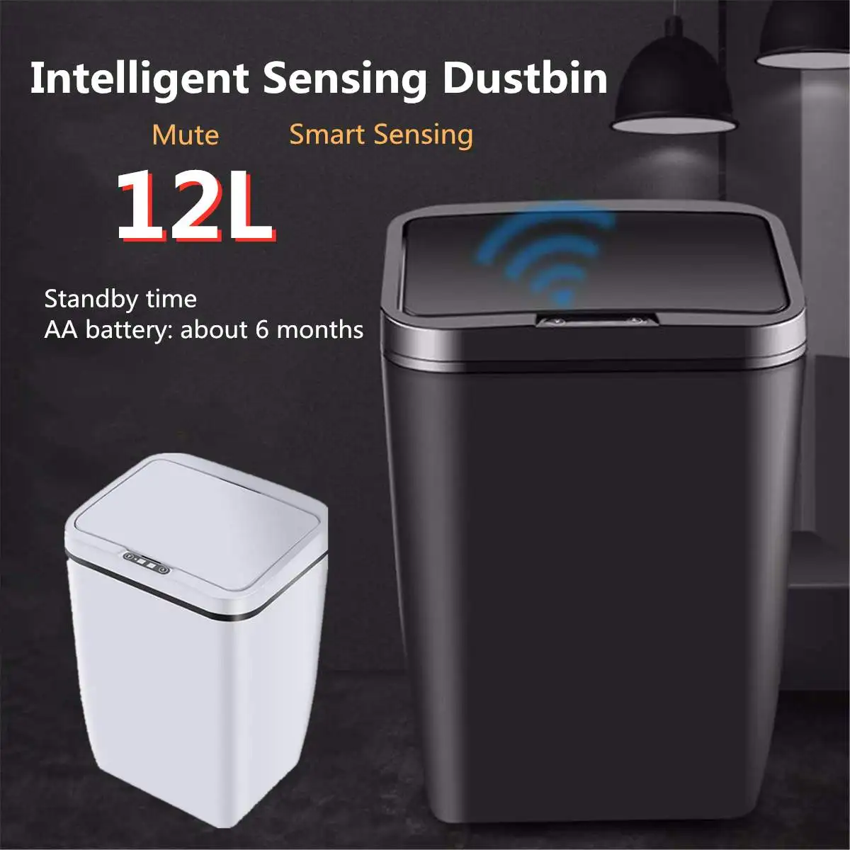 

12L Automatic Sensor Dustbin Smart Sensor Trash Can Induction Waste Bin PP Plastic Eco-Friendly Dustbin Household Trash Black
