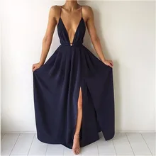 split maxi dress dark blue solid