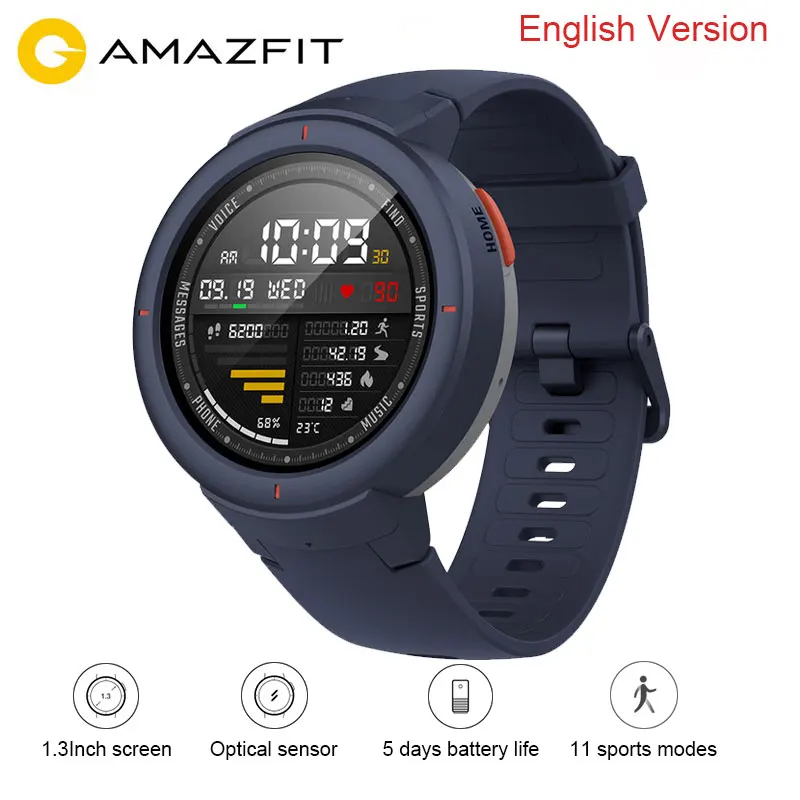 

Xiaomi Amazfit Verge English Version Smart Watch Huami Mi 1.3 Inch AMOLED Screen Upgraded HR Sensor GPS IP68 Waterproof