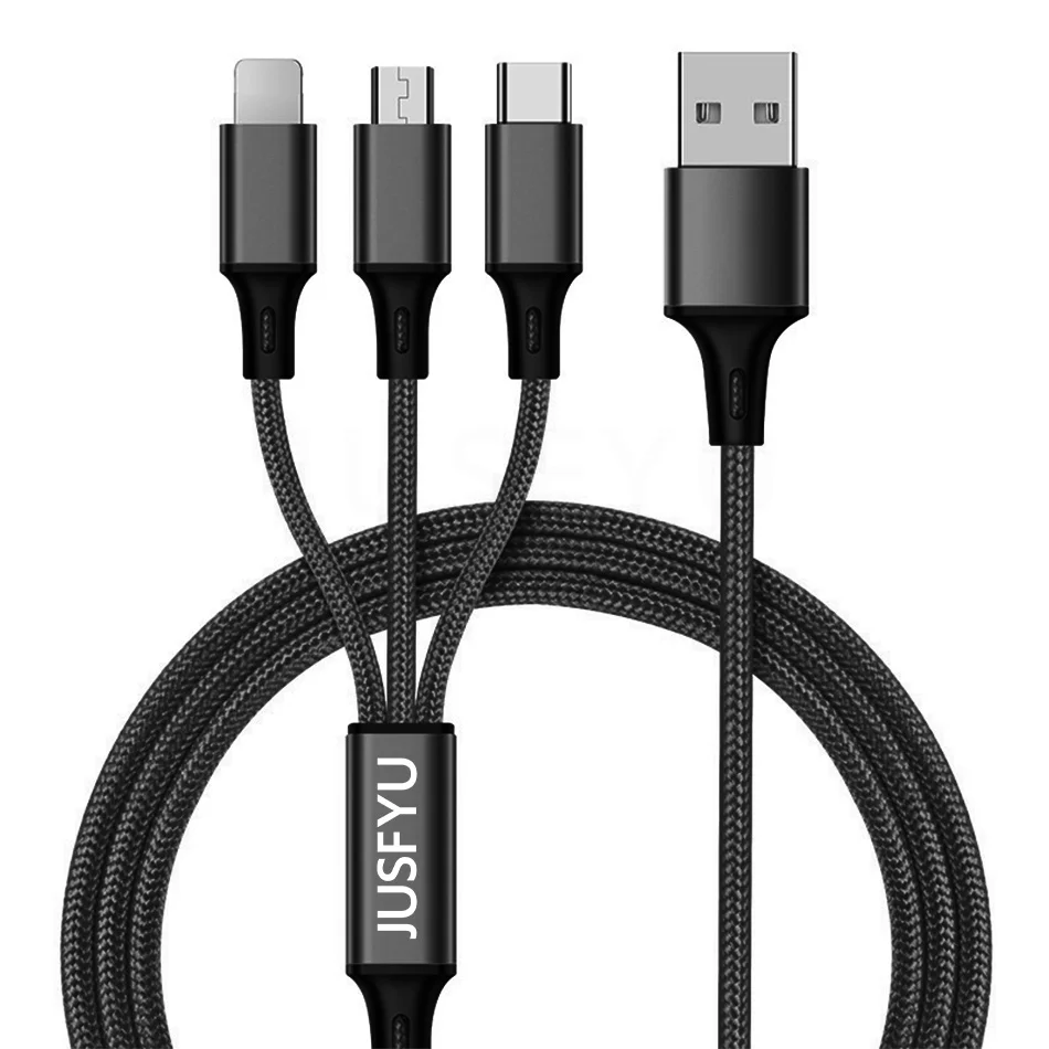 3in1 2in1 USB кабель для передачи данных для iPhone X XS MAX 8 7 6 кабель Micro Тип usb C кабель для samsung S9 S8 Быстрый зарядный кабель 3A Зарядное устройство Шнур - Цвет: Black