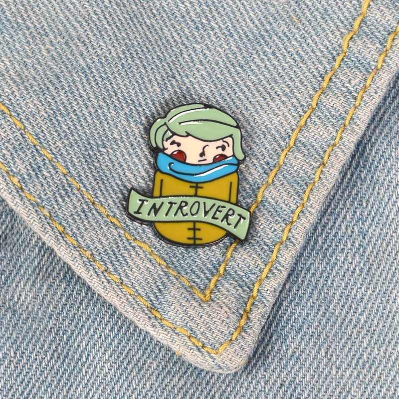 

Cute Introvert Boy Enamel Pin INTROVERSY Brooches Denim clothes Bag Lapel Pins Badge Family Friends Jewelry Gifts for Kids