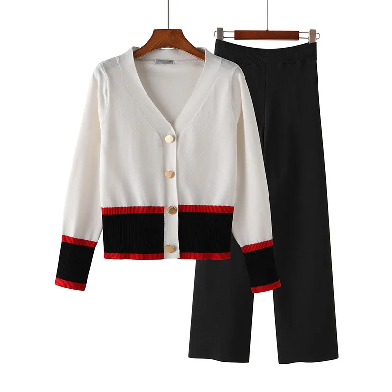 

Women Knitted Sweater Two-Piece Sets Autumn New Elegant Temperament Cardigan Tops Fashion Long Sleeve Ladies Knitwear Sets Lj370