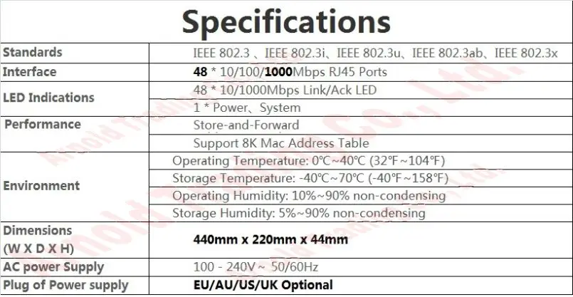 Plug& Play, 48 портов гигабитный 1000 Мбит/с настольный коммутатор без порт PoE, для NVR и CCTV IP Camera/беспроводной AP, металлический шкаф