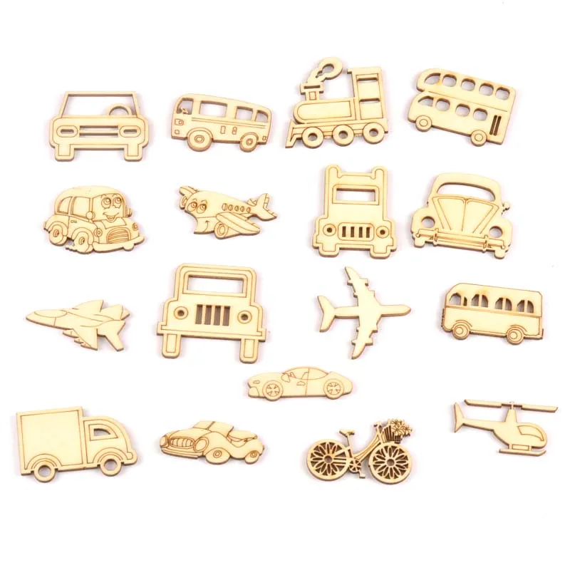 

10pcs Mixed Cars and aircraft Wooden Scrapbooking Art Collection Craft for Handmade Accessory Sewing Home Decoration M2137