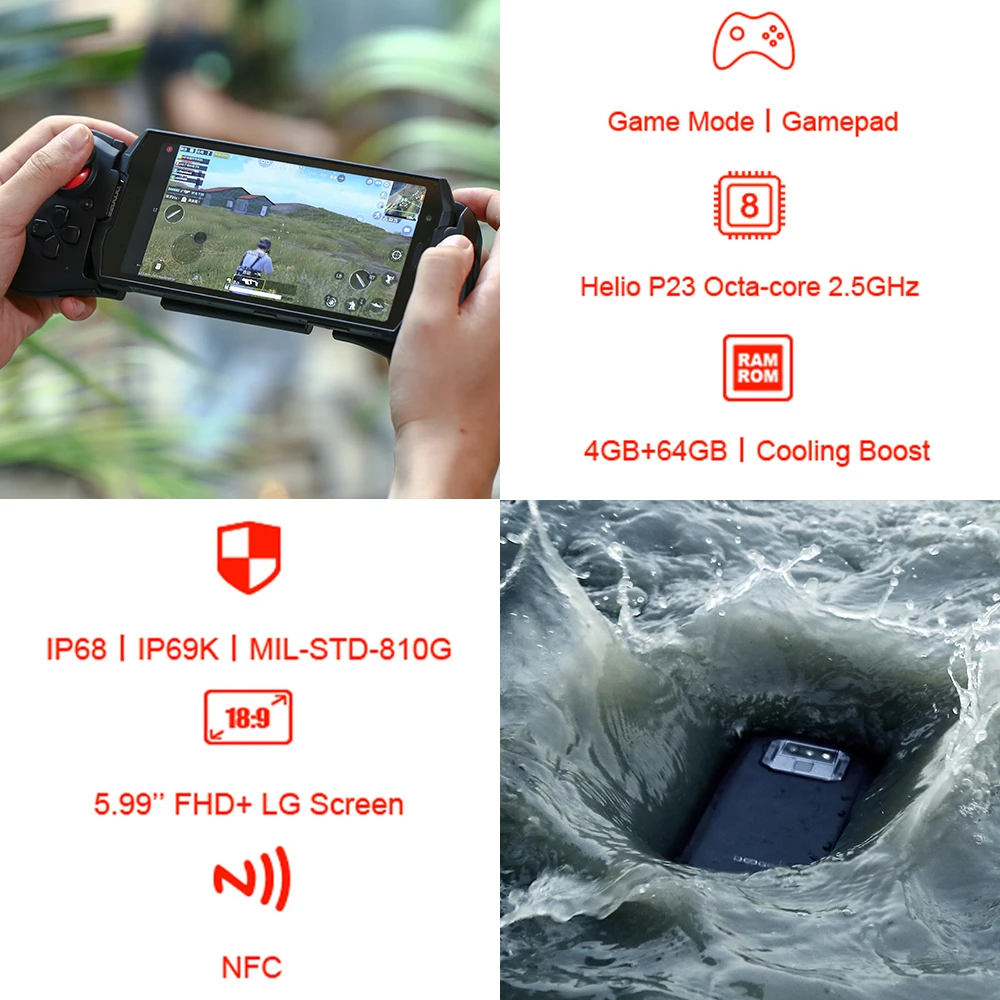 DOOGEE IP68 Водонепроницаемый DOOGEE S70 Lite мобильный телефон беспроводной зарядки NFC 5500 мАч 12V2AQuick Charge 5,99 ''MTK P23 Восьмиядерный 4 Гб 64 ГБ