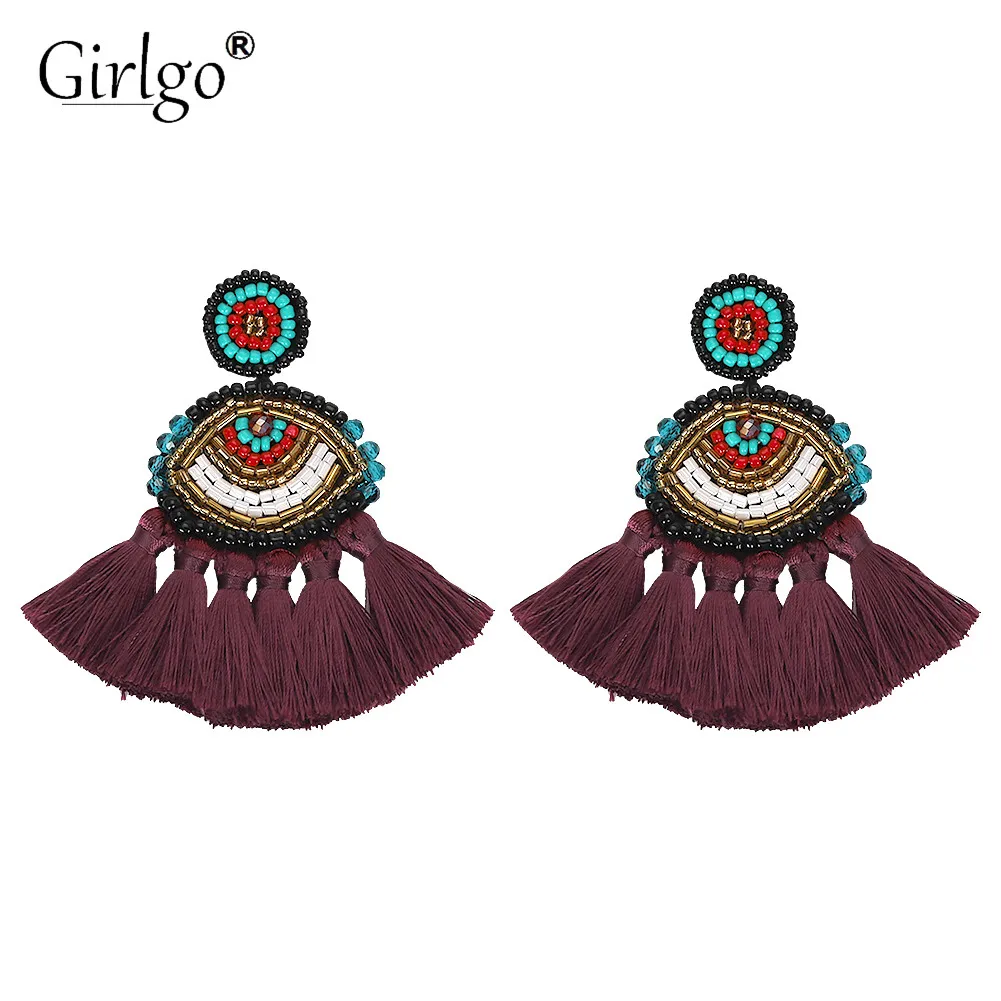 

Girlgo Fashion Eyes Fringed Tassel Earrings for Women Ethnic Long Hanging Acrylic Handmade Drop Earrings Jewelry Gifts Wholesale