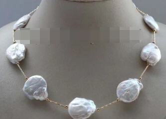 

HOT 003524 Genuine Natural White Baroque Reborn keshi Pearl Necklace Chain