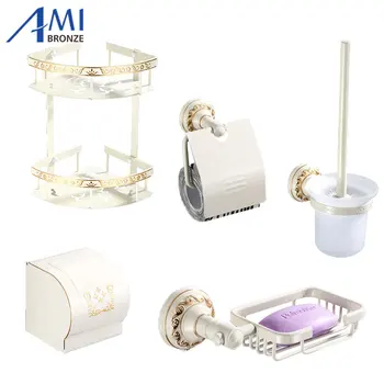 

Ivory White&Gold Carved Aluminum Bathroom Fixture Bath Hardware Shelf Towel Bar Soap Network Cloth Hook WG1002 Series
