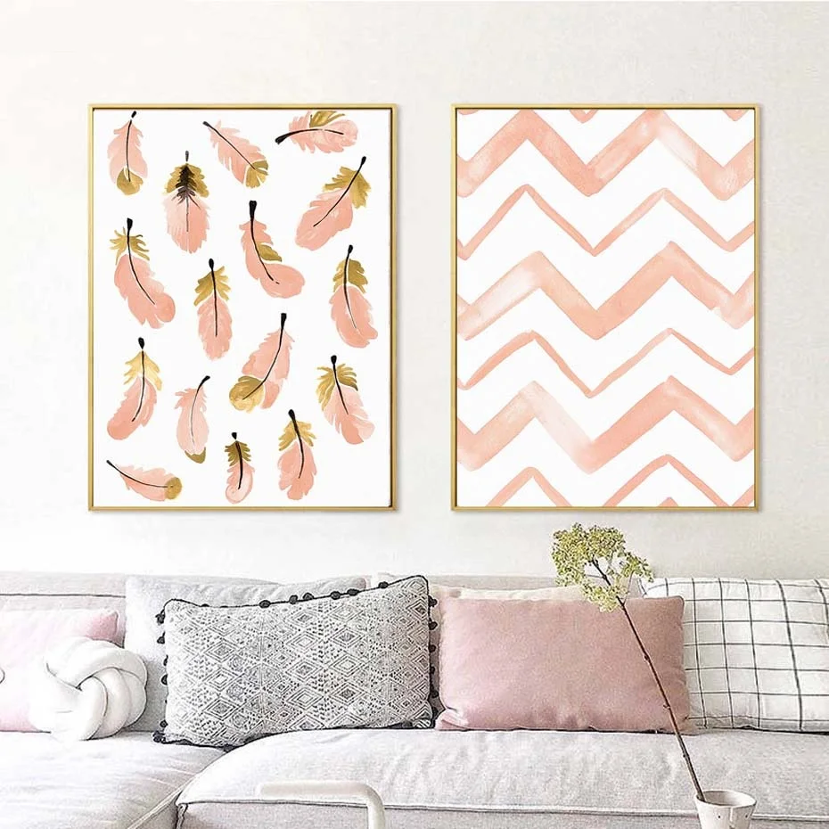 Pink-Line-Drawing-Feather-Wall-Art-Poster-Print-For-Bedroom-Modern-Wall-Decor-Modular-Canvas-Picture (1)