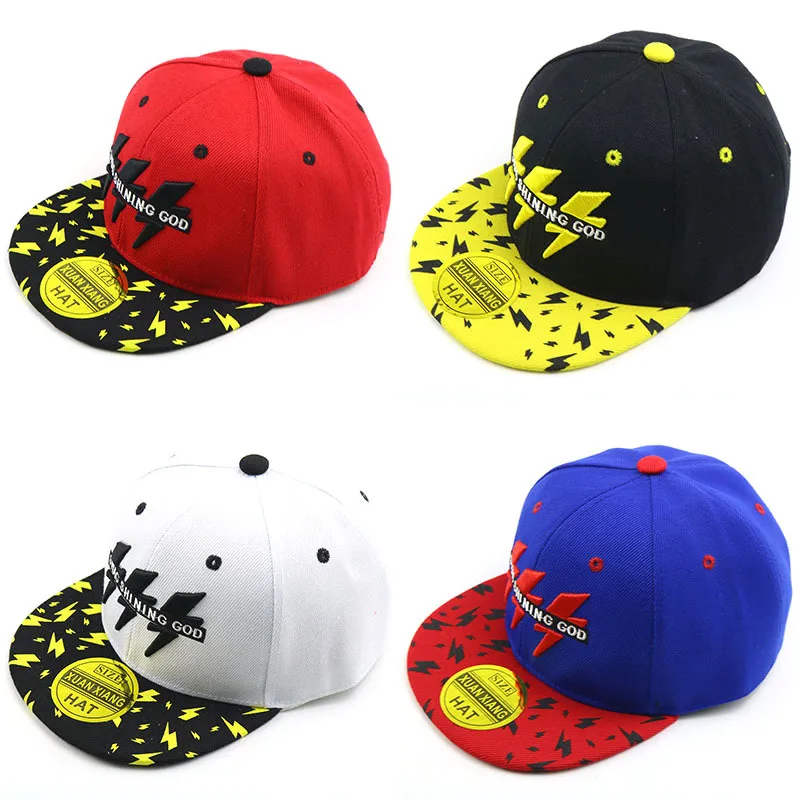 

Korean Fashion Children Hip Hop Hat Baseball Caps Handsome Design Lightning Totem Adjustable Baseball Hats For Kids Boys Girls