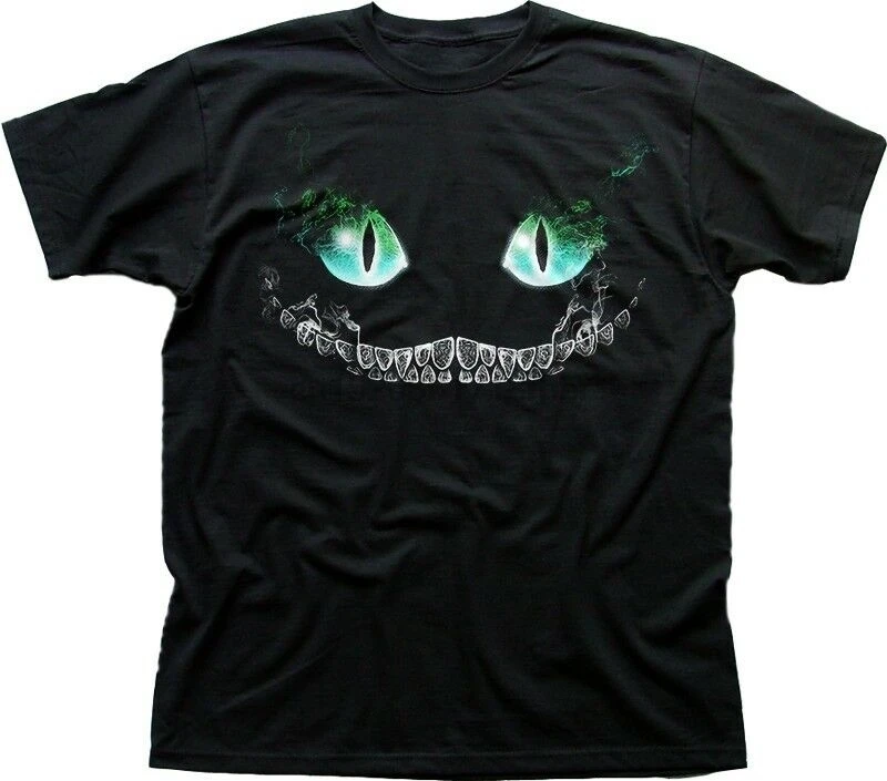 

CHESHIRE Cat blue Alice in Wonderland All Mad here Hatter printed t-shirt 9370