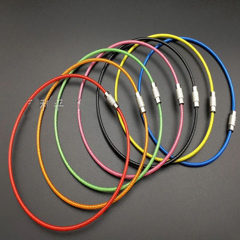 100Pcs EDC wire outdoor key Stainless steel keyring keychain ring lock gadget circle rope cable loop tag screw camp luggage