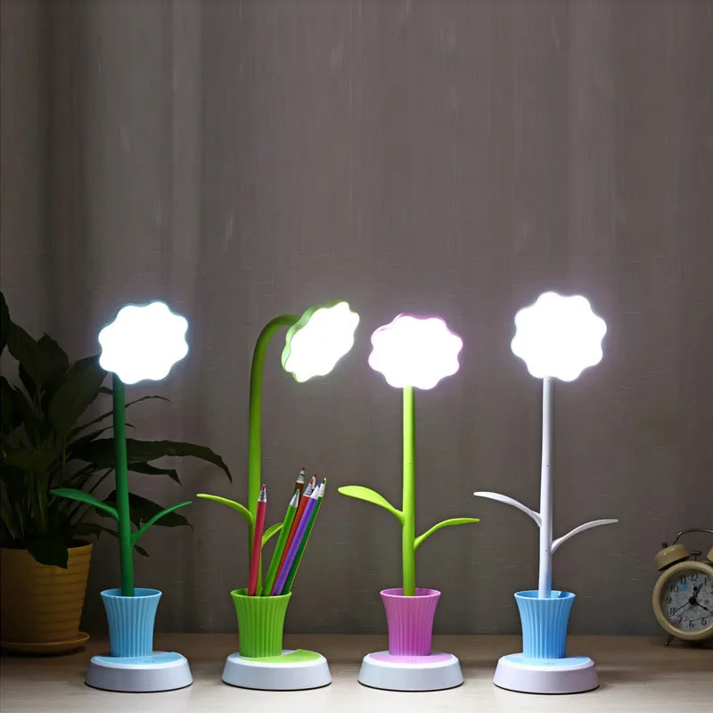 

LED Desk Light With Pen Holder Sun Flower USB Charging Children Kids Night Lamp Energy Saving Lights For Bedroom Gifts