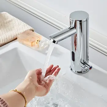 

Induction Faucet Automatic Sensor Faucet Sensor Bathroom Sink Water Faucet Non-Touch Copper Sink Tap Hot & Cold Mixer Faucet