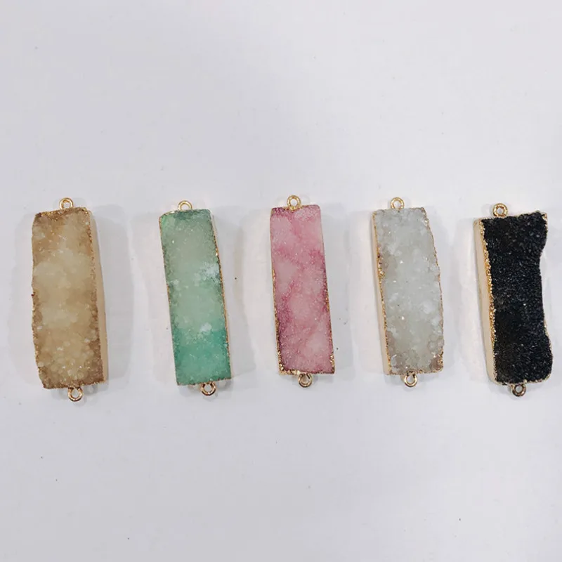 

Gold Color Druzy Agat Rectangle Connectors Irregular Natural Stone Connector Pendant Charms for Jewelry Making