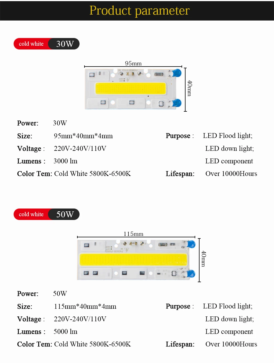 Led Flood Light Chip COB Integrated 50W 30W 100W 150W Led Bulb Lights Smart IC Driver Fit For DIY LED Floodlight Spotlight