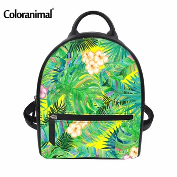 

Coloranimal Famous Design Mini School Backpack for College Student 3D Leaves Print Luxury PU Leather Design Tote Women Backpack