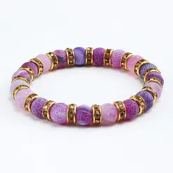 Модные ручной работы для женщин натуральный камень из бисера браслеты мужчин Jewelry фиолетовый выветривания Бусины Strand браслет для пар