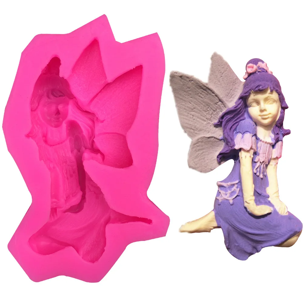 Mignon fée femelle ange forme 3D Fondant gâteau Silicone moule de qualité alimentaire Mastic pâtisserie bonbons argile faisant savon bougie outils k216