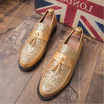 

New Hot Sale Men Dress Loafer Driving Lazy Shoes Men Flat Black Golden Formal Shoe Patent Leather Casual Shoes A51-68
